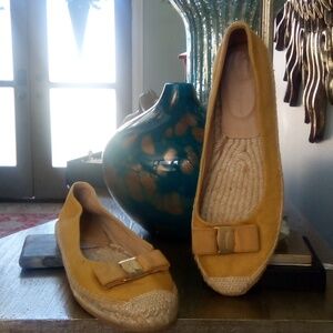 Ferragamo gold canvas shoes